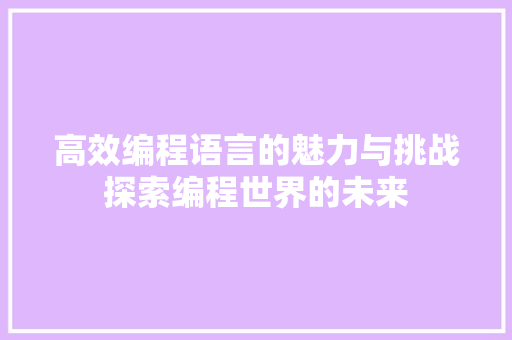 高效编程语言的魅力与挑战探索编程世界的未来