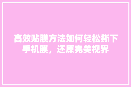 高效贴膜方法如何轻松撕下手机膜，还原完美视界