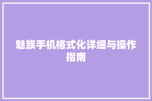 魅族手机格式化详细与操作指南