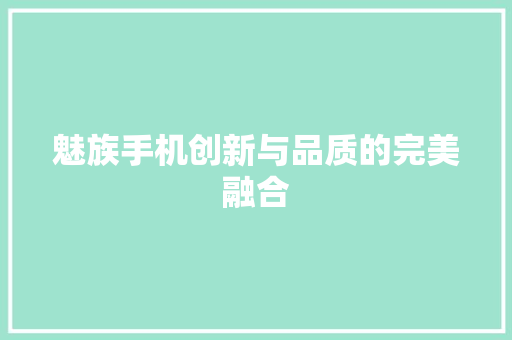 魅族手机创新与品质的完美融合