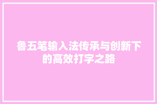 鲁五笔输入法传承与创新下的高效打字之路