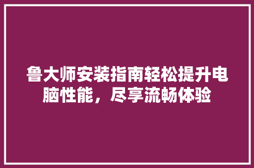 鲁大师安装指南轻松提升电脑性能，尽享流畅体验