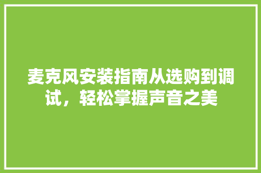 麦克风安装指南从选购到调试，轻松掌握声音之美