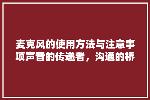 麦克风的使用方法与注意事项声音的传递者，沟通的桥梁