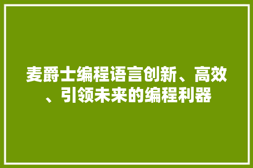 麦爵士编程语言创新、高效、引领未来的编程利器