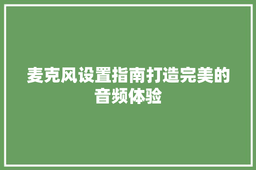 麦克风设置指南打造完美的音频体验