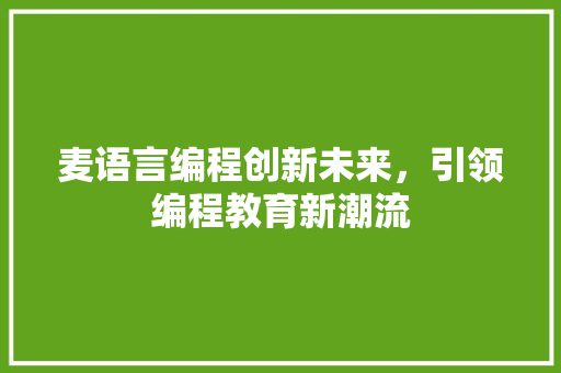 麦语言编程创新未来，引领编程教育新潮流