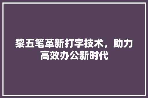 黎五笔革新打字技术，助力高效办公新时代