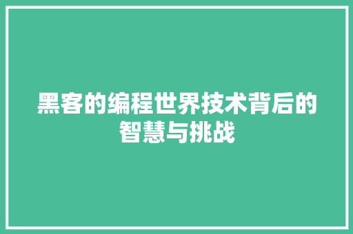 黑客的编程世界技术背后的智慧与挑战