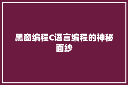 黑窗编程C语言编程的神秘面纱