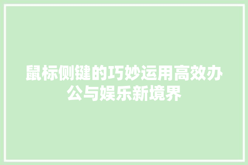 鼠标侧键的巧妙运用高效办公与娱乐新境界