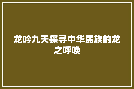 龙吟九天探寻中华民族的龙之呼唤