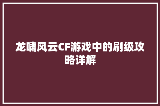 龙啸风云CF游戏中的刷级攻略详解