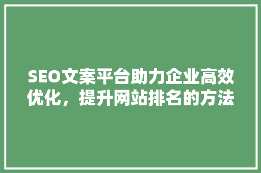 SEO文案平台助力企业高效优化，提升网站排名的方法