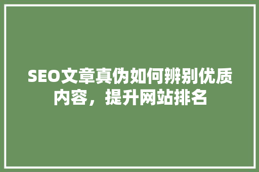 SEO文章真伪如何辨别优质内容，提升网站排名