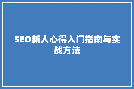 SEO新人心得入门指南与实战方法