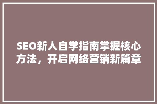 SEO新人自学指南掌握核心方法，开启网络营销新篇章