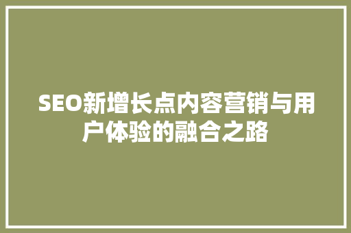 SEO新增长点内容营销与用户体验的融合之路