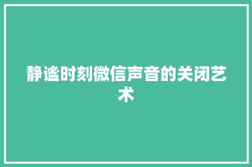 静谧时刻微信声音的关闭艺术