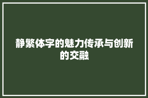 静繁体字的魅力传承与创新的交融