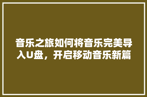 音乐之旅如何将音乐完美导入U盘，开启移动音乐新篇章