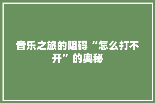 音乐之旅的阻碍“怎么打不开”的奥秘