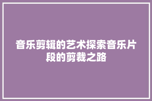 音乐剪辑的艺术探索音乐片段的剪裁之路