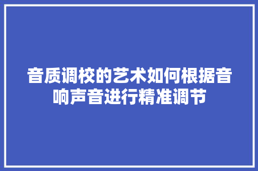 音质调校的艺术如何根据音响声音进行精准调节