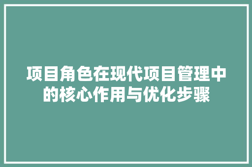 项目角色在现代项目管理中的核心作用与优化步骤