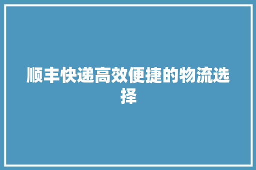 顺丰快递高效便捷的物流选择