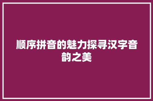 顺序拼音的魅力探寻汉字音韵之美