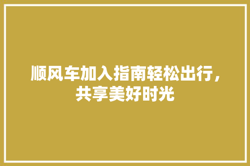 顺风车加入指南轻松出行，共享美好时光