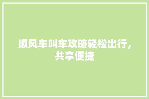 顺风车叫车攻略轻松出行，共享便捷