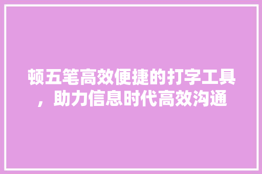 顿五笔高效便捷的打字工具，助力信息时代高效沟通