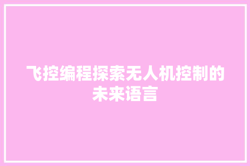 飞控编程探索无人机控制的未来语言