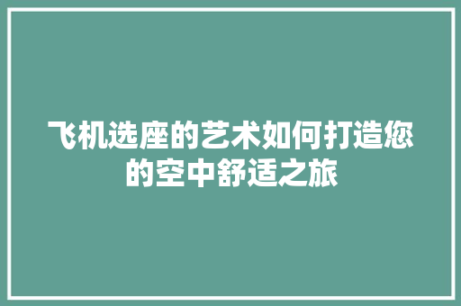 飞机选座的艺术如何打造您的空中舒适之旅