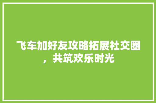 飞车加好友攻略拓展社交圈，共筑欢乐时光