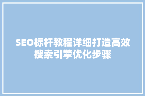 SEO标杆教程详细打造高效搜索引擎优化步骤