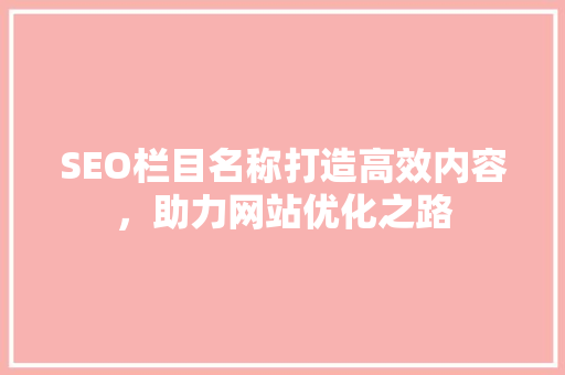 SEO栏目名称打造高效内容，助力网站优化之路