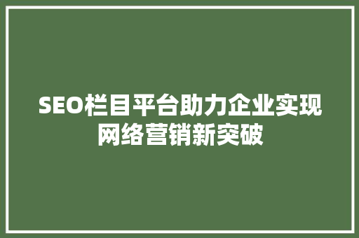 SEO栏目平台助力企业实现网络营销新突破