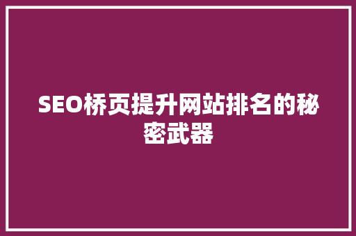 SEO桥页提升网站排名的秘密武器