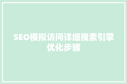 SEO模拟访问详细搜索引擎优化步骤