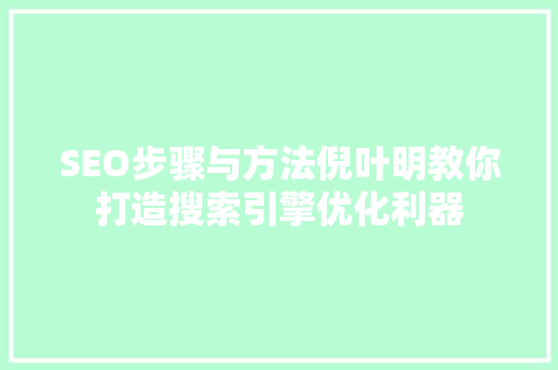 SEO步骤与方法倪叶明教你打造搜索引擎优化利器