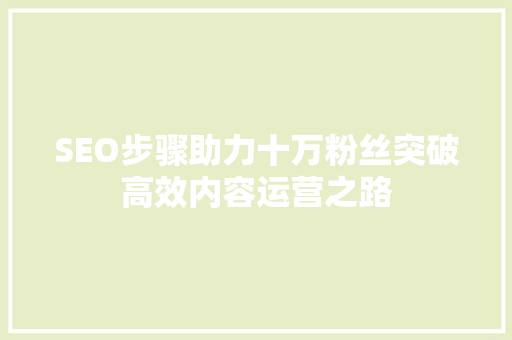 SEO步骤助力十万粉丝突破高效内容运营之路