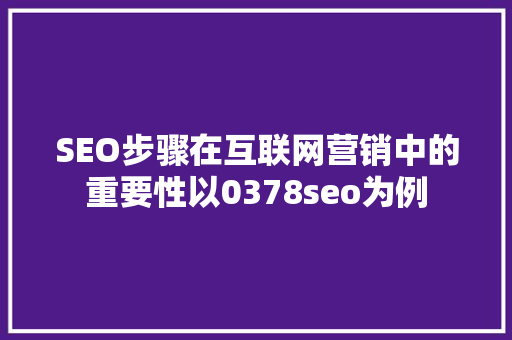 SEO步骤在互联网营销中的重要性以0378seo为例