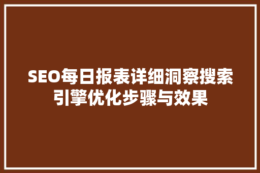 SEO每日报表详细洞察搜索引擎优化步骤与效果