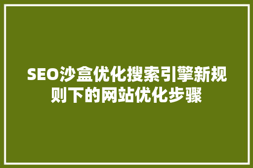 SEO沙盒优化搜索引擎新规则下的网站优化步骤