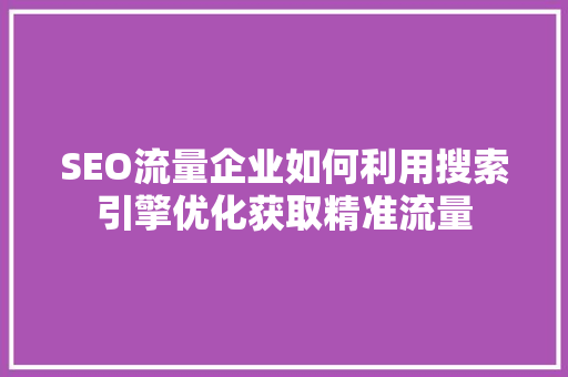 SEO流量企业如何利用搜索引擎优化获取精准流量