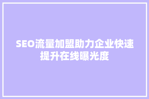 SEO流量加盟助力企业快速提升在线曝光度