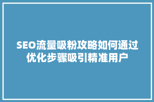 SEO流量吸粉攻略如何通过优化步骤吸引精准用户